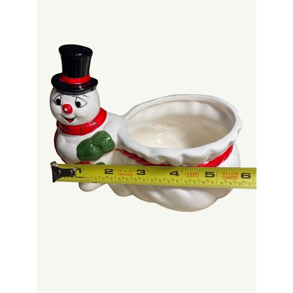 Vintage Christmas Snowman Ceramic Candy Dish Bowl  Planter Trinket Holder - Picture 6 of 13